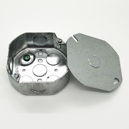 Show details for 4x4x1 1/2 in Octagon Box with Knockouts for 3/8" fitting 2 Gang with Ground Screw and Cover Picture of 4x4x1 1/2 in Octagon Box with Knockouts for 3/8" fitting 2 Gang with Ground Screw and Cover